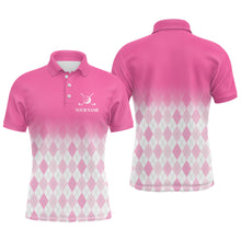 Load image into Gallery viewer, Argyle Pattern Golf Polo Shirts For Mens Custom Name, Golf Pattern Pink Shirt Gifts YYD0032