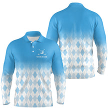Load image into Gallery viewer, Argyle Pattern Golf Polo Shirts For Mens Custom Name, Golf Pattern Blue Shirt Gifts YYD0033