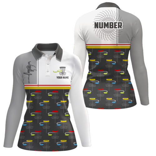 Disc Golf Basket Pattern Womens Disc Golf Polo Shirt Custom Name And Number Disc Golf Gifts For Woman YYD0035