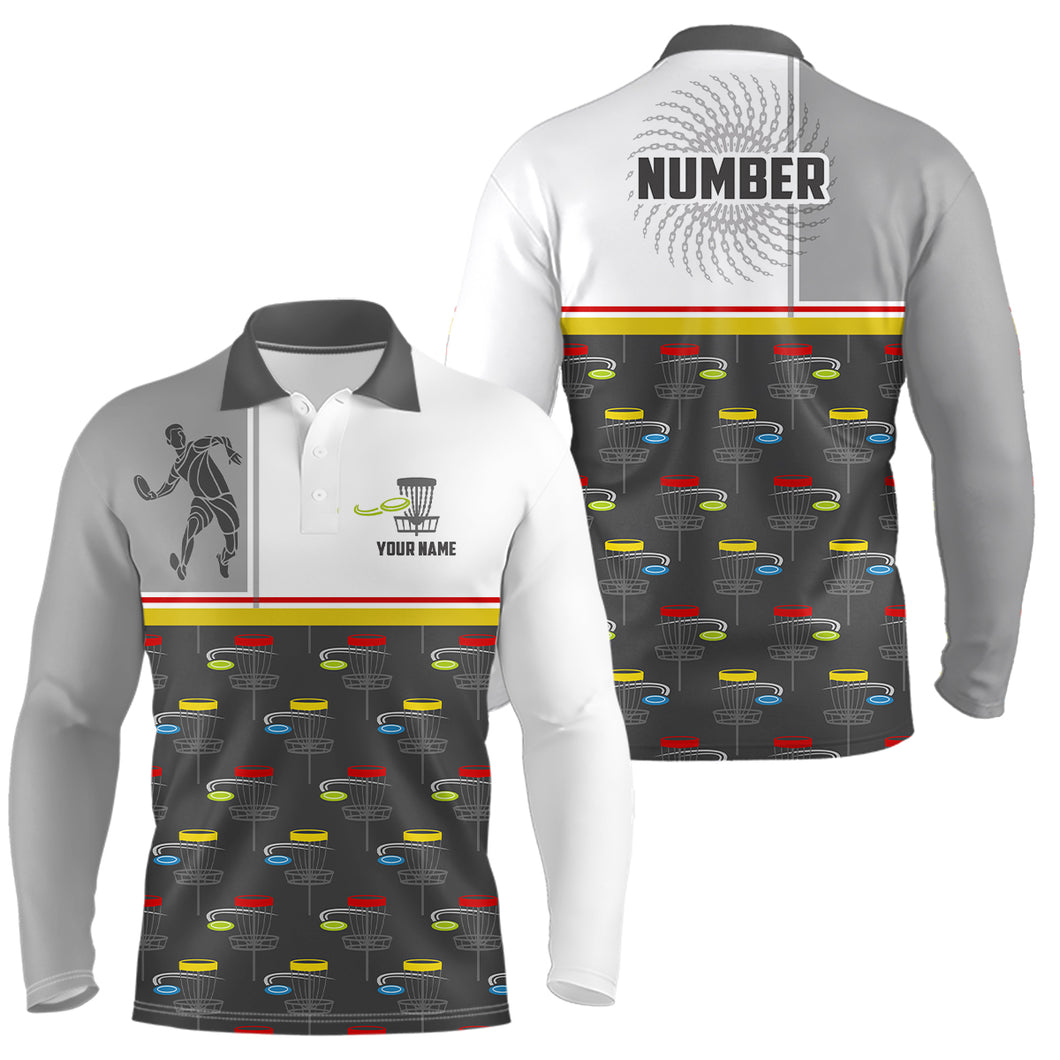 Disc Golf Basket Pattern Mens Disc Golf Polo Shirt Custom Name And Number Disc Golf Gifts For Men YYD0035