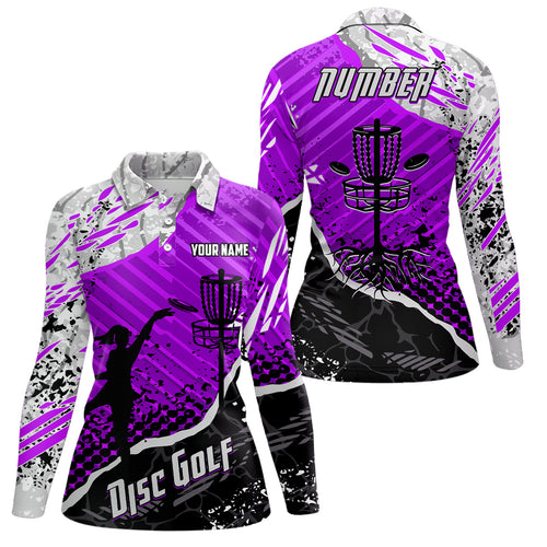 Disc Golf Abstract Grunge Womens Disc Golf Polo Shirt Custom Name And Number Disc Golf Gifts For Woman YYD0036
