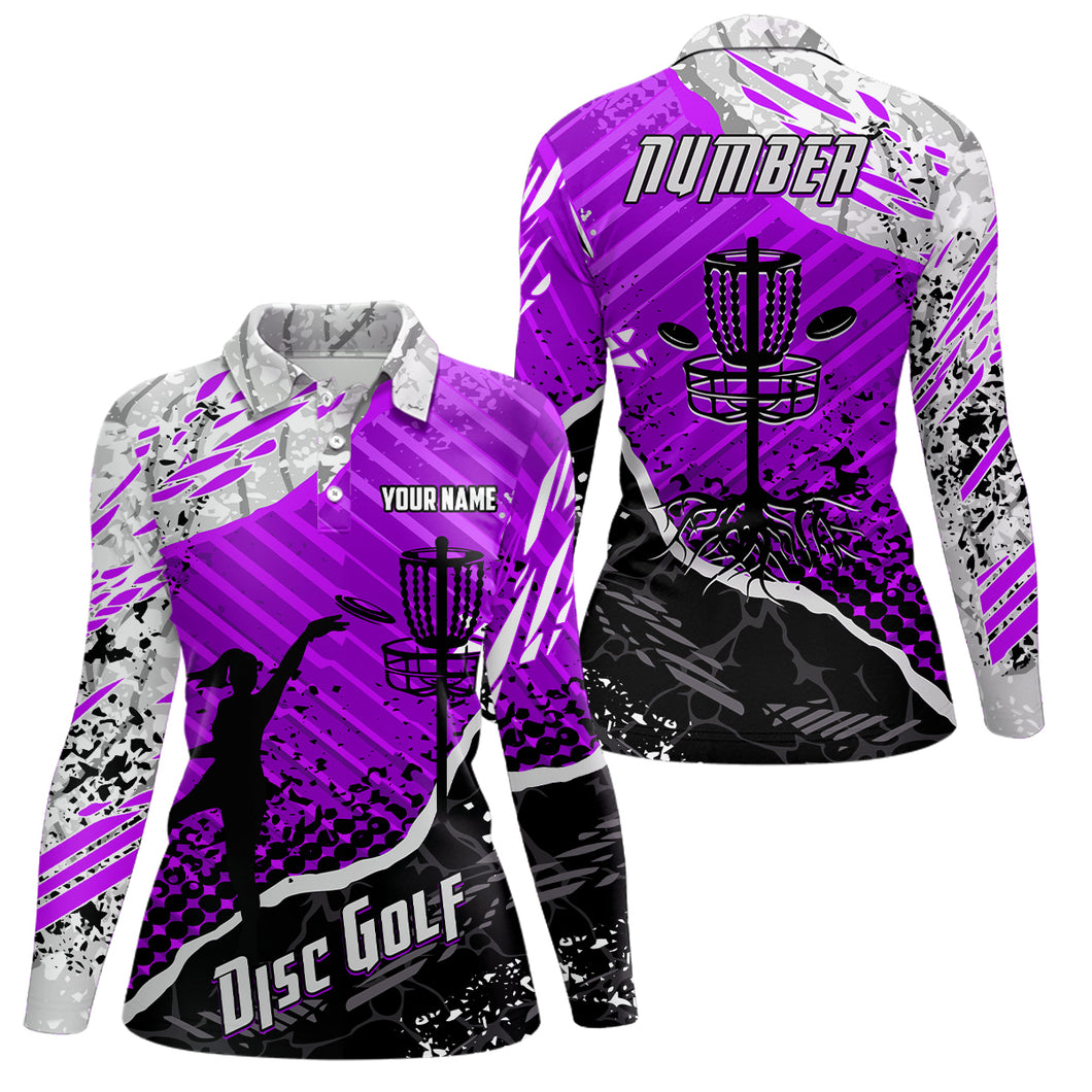 Disc Golf Abstract Grunge Womens Disc Golf Polo Shirt Custom Name And Number Disc Golf Gifts For Woman YYD0036