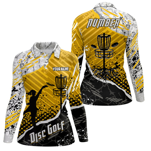Disc Golf Abstract Grunge Womens Disc Golf Polo Shirt Custom Name And Number Disc Golf Gifts For Woman YYD0037
