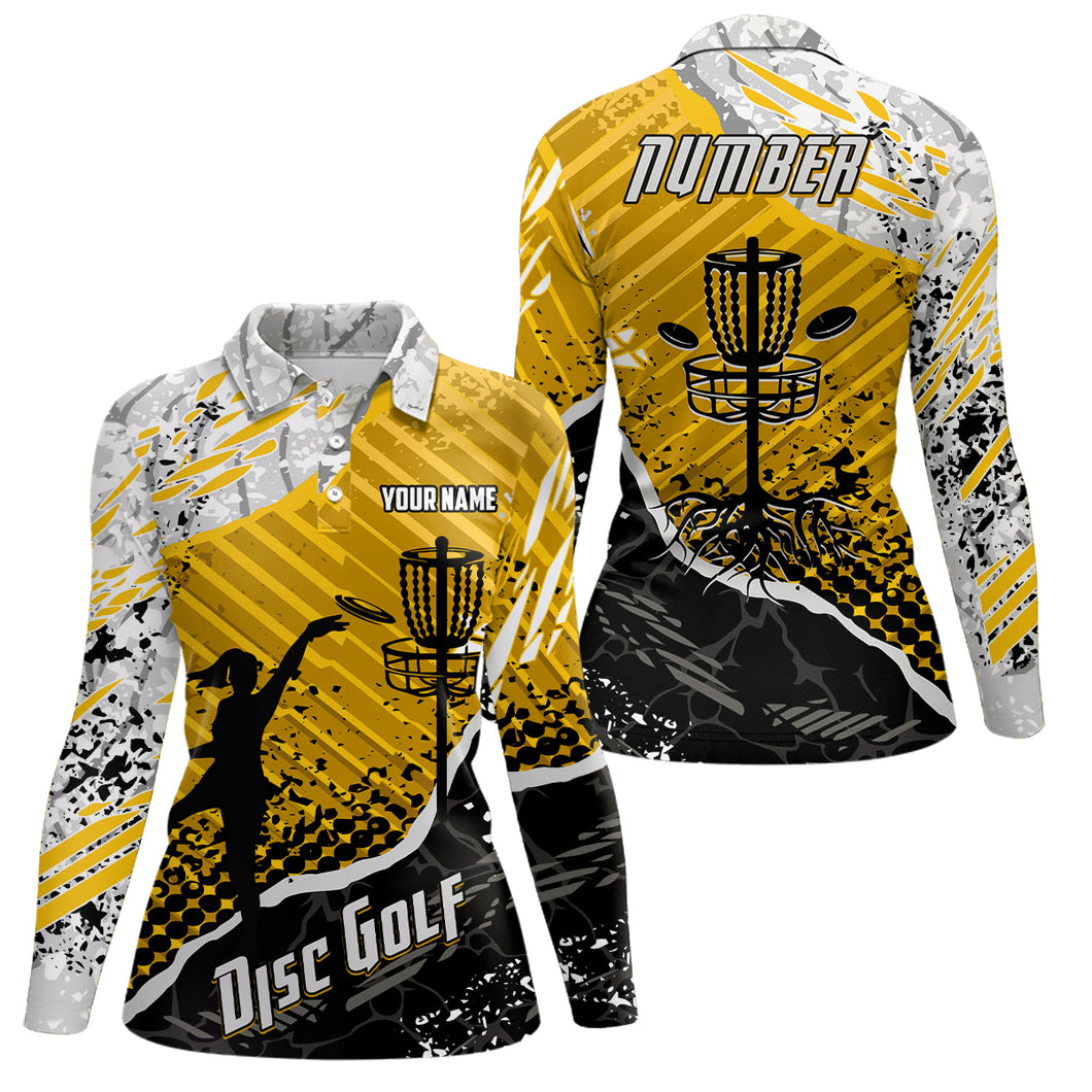 Disc Golf Abstract Grunge Womens Disc Golf Polo Shirt Custom Name And Number Disc Golf Gifts For Woman YYD0037