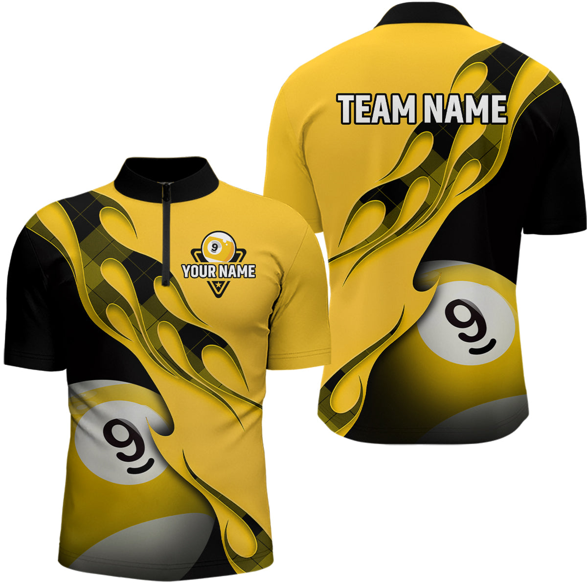 Flame Ball 9 Billiard Men Quarter-Zip Shirts Custom Name, Billiard Shirt Design YYD0076
