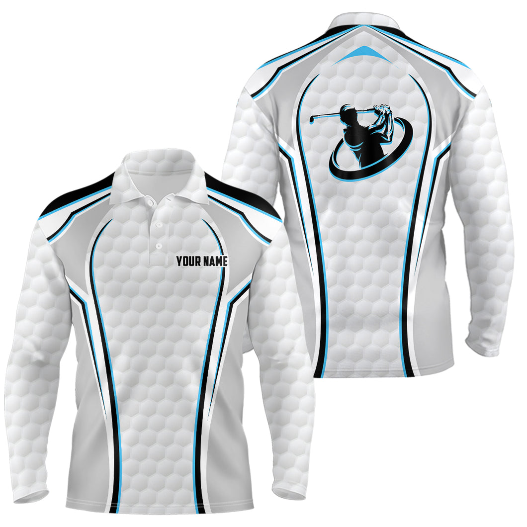 White Golf Ball Texture Golf Polo Shirts For Mens Custom Name, Patriotic Golf Gifts YYD0074