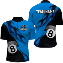 Load image into Gallery viewer, Flame Ball 8 Billiard Men Quarter-Zip Shirts Custom Name, Billiard Shirt Design YYD0075