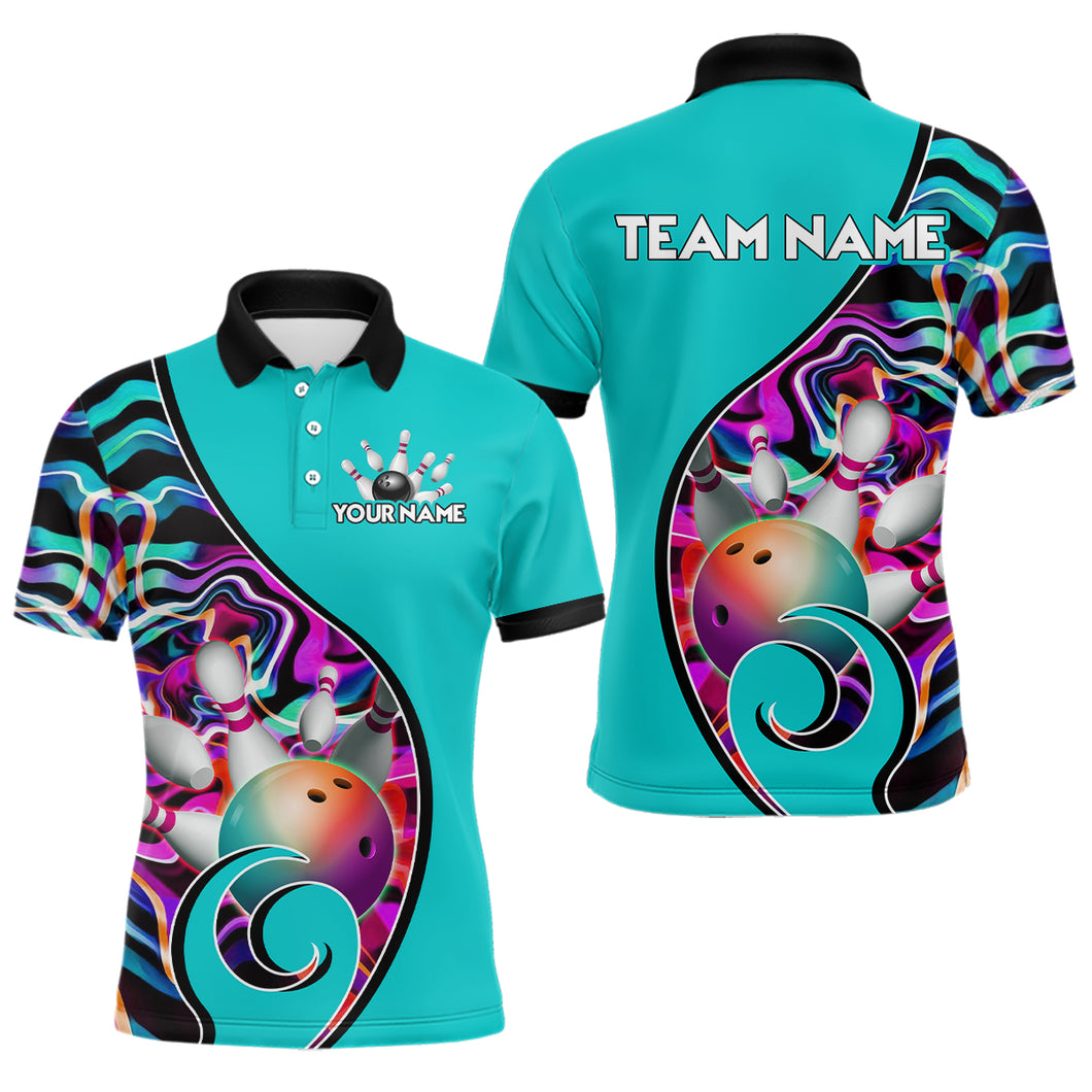 Custom Bowling Team Polo Shirts for Men - Personalized Abstract Colors Bowling Jersey YYD0080