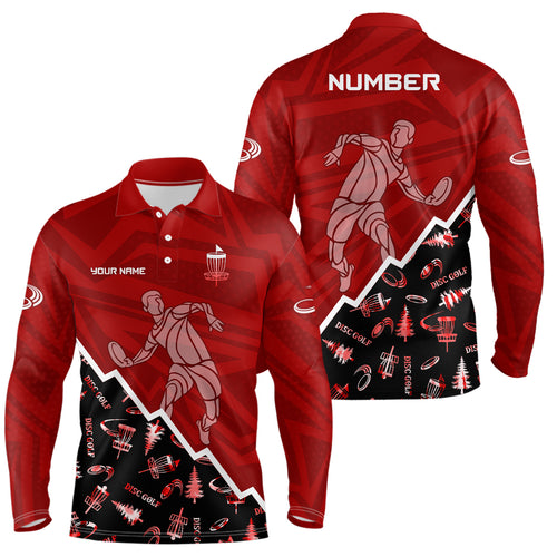 Pattern Color Mens Disc Golf Polo Shirt Custom Name & Number | Pink, Purple, Red YYD0045