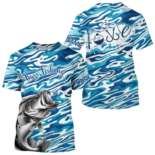 Bass Fishing Love Water Camouflage Customize Shirts For Men And Women Personalized Fishing Gift | Blue YYD0049