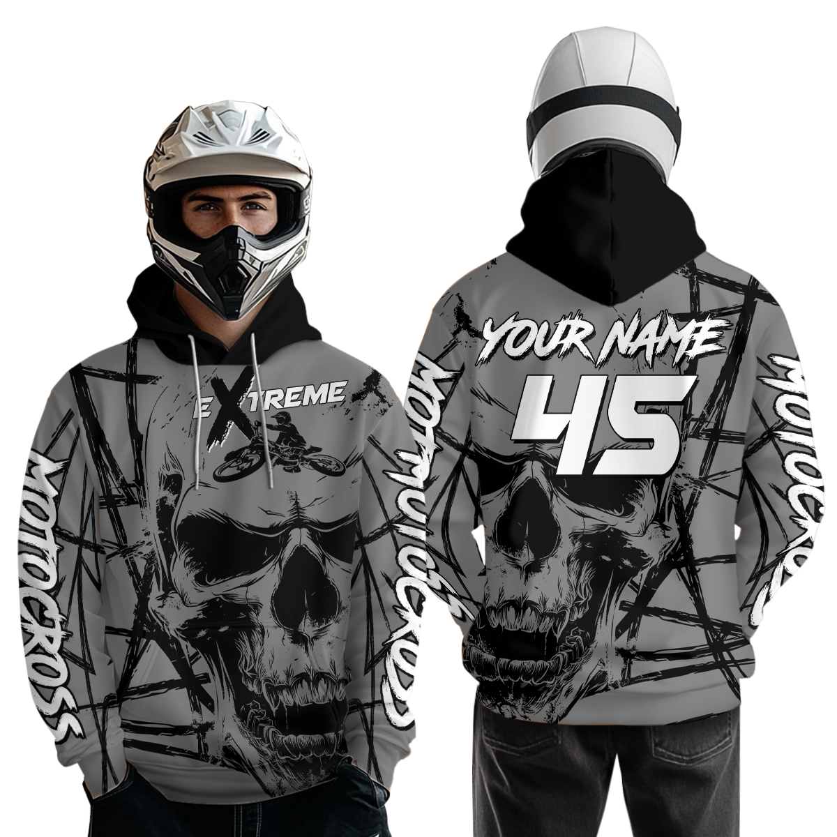 Grey Motocross Hoodie Custom for Men Women Dirt Bike Racing Hoodie Riding Shirt MH159