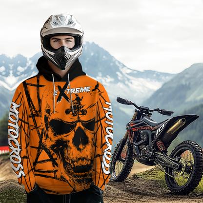 Skull Orange ATV Motocross Hoodie for Men Women Quad Shirt ATV Riding Hoodie MHATV24