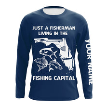 Load image into Gallery viewer, Fisherman living in the Fishing Capital UV protection custom name fishing shirts A32