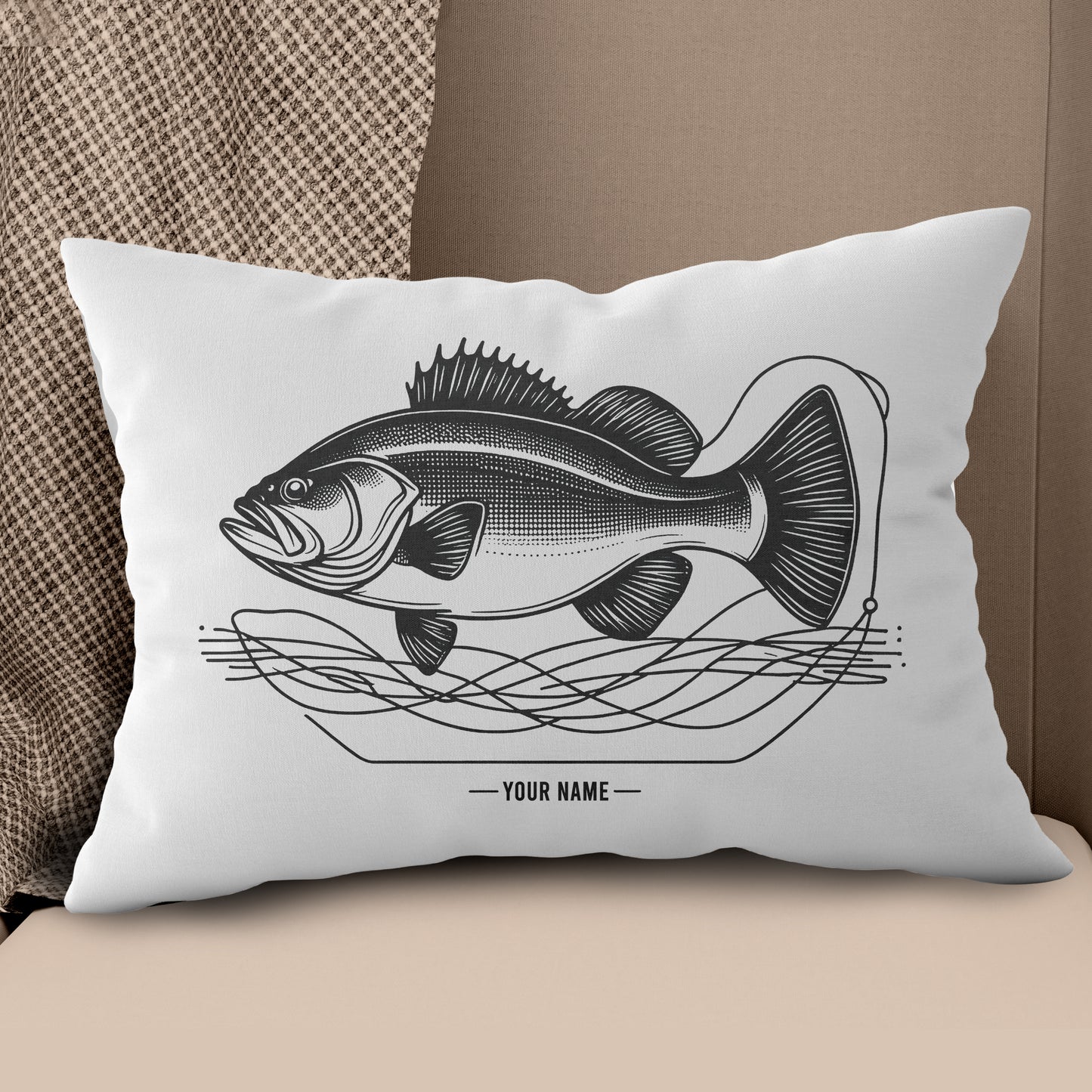 Bass fishing nets bass fish line drawing pillow gift for fisherman A63