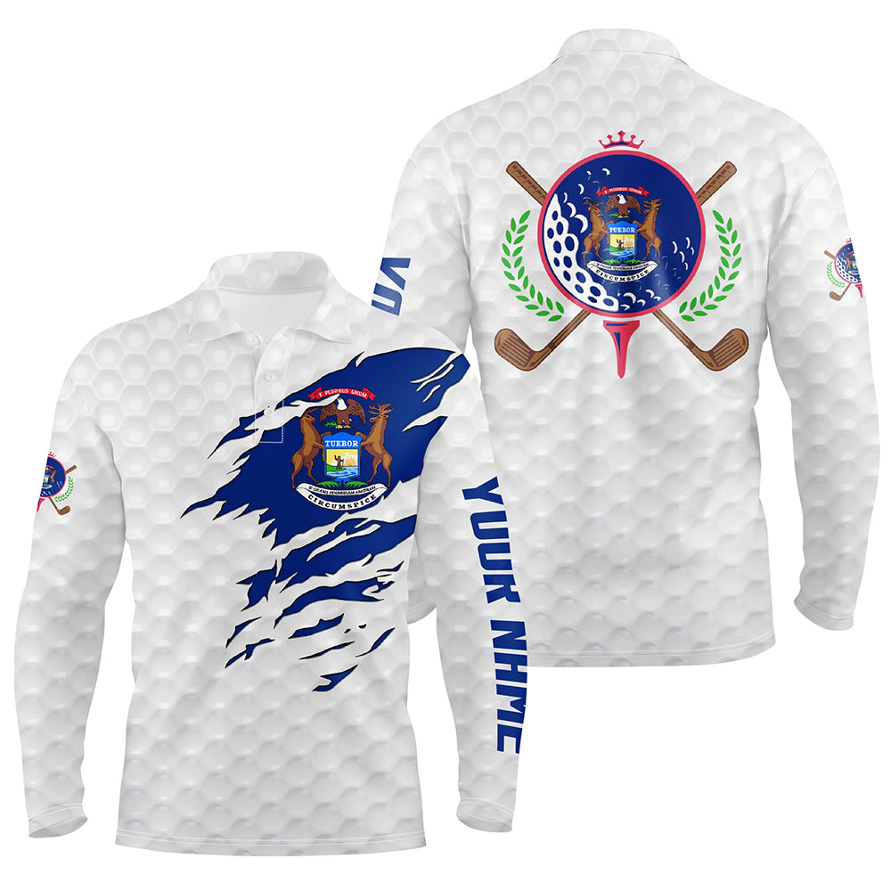 Personalized Michigan flag patriot golf white men golf polo shirts custom name golf gifts for men A67