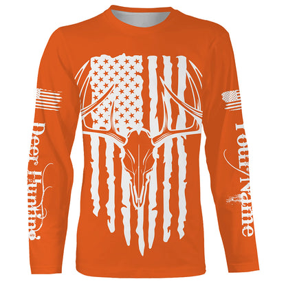 American Flag Deer Hunting Personalized Deer Skull Hunting Shirt For Hunters A45