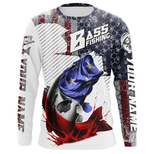 Load image into Gallery viewer, American Flag Bass Fishing Custom Long Sleeve Fishing Shirts, Patriotic Bass Fishing Jerseys IPHW5748