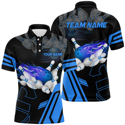 Custom Blue Bowling Polo Shirts For Men, Strike Bowling Team Jerseys Bowlers Outfits IPHW5223