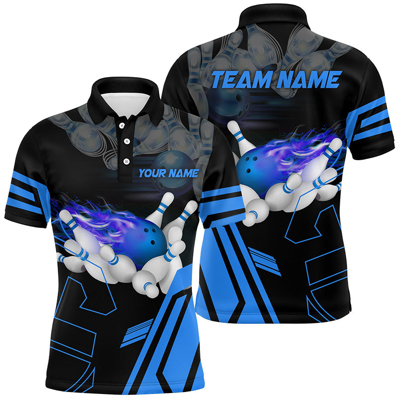 Custom Blue Bowling Polo Shirts For Men, Strike Bowling Team Jerseys Bowlers Outfits IPHW5223
