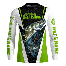 Load image into Gallery viewer, Custom Northern Pike Fishing Jerseys, Pike Long Sleeve Performance Fishing Shirts | Green IPHW6070