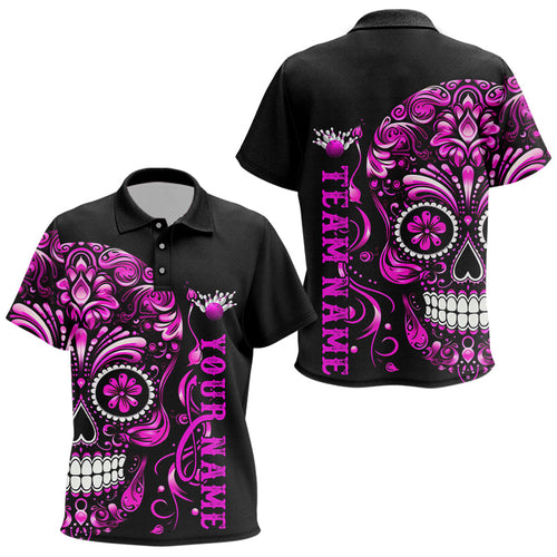 Pink Sugar Skull Tattoo Custom Bowling Kid Polo Shirts, Halloween Team Bowling Jerseys IPHW5244