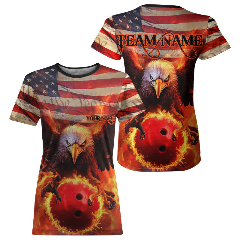 American Flag We The People Custom Patriotic Eagle US Bowling Team T-Shirts For Women IPHW5287