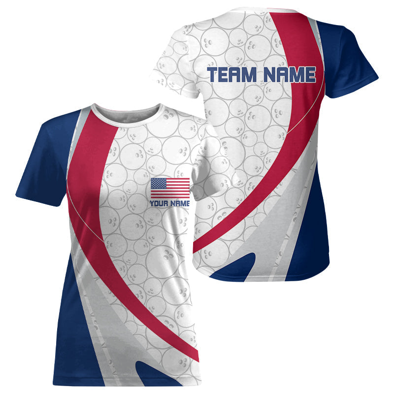 Custom Patriotic US Flag Bowling T-Shirts For Women, American Bowling Jersey IPHW6835