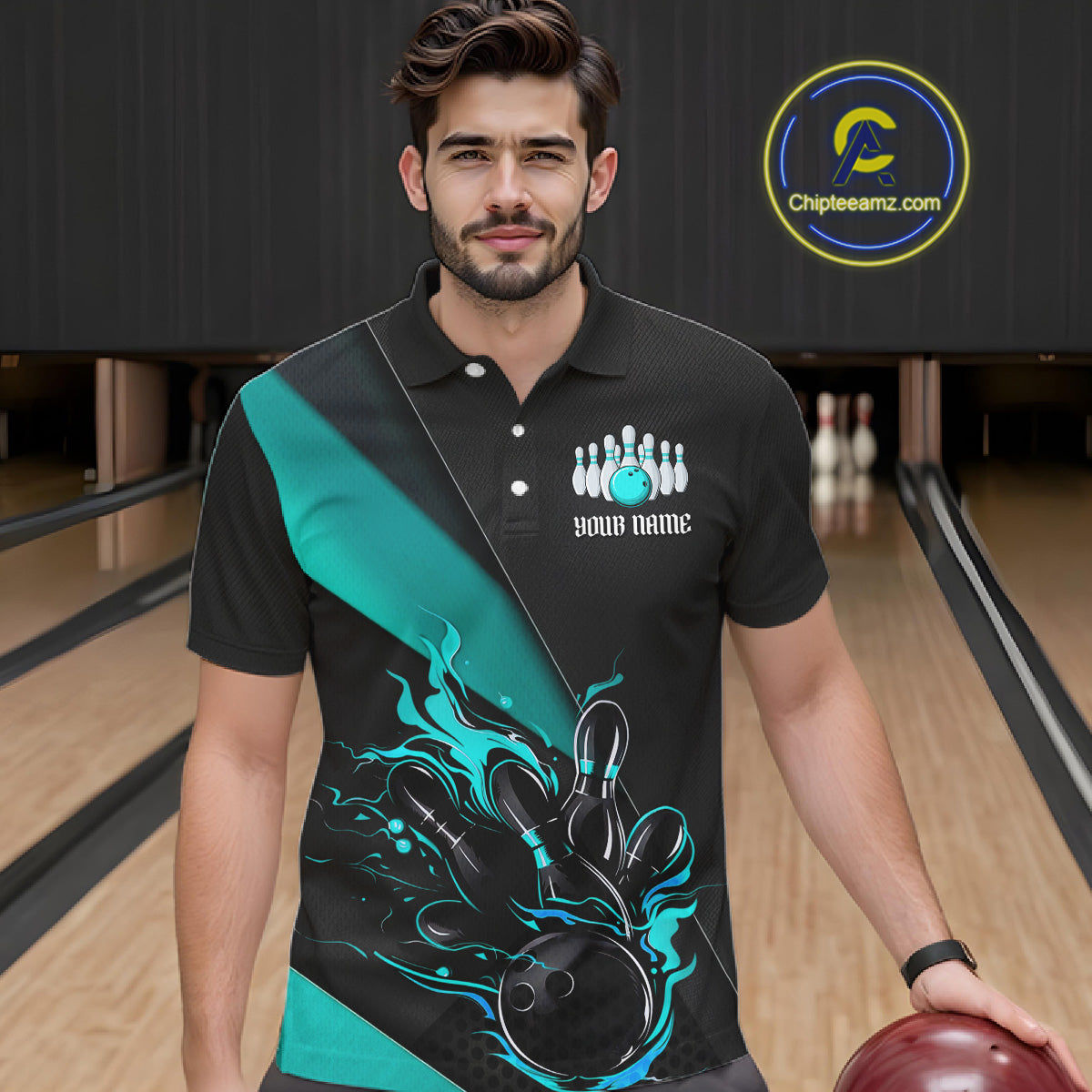 Black And Blue Custom Name Bowling Tournament Jerseys For Men And Women, Bowling Team Shirts IPHW6186