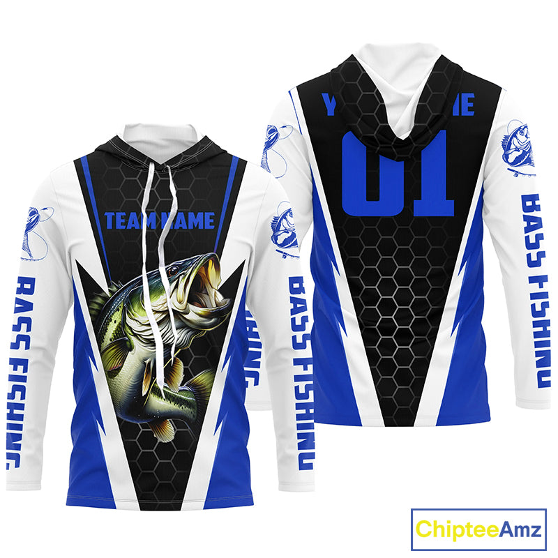 Personalized Bass Fishing Sport Jerseys, Bass Fishing Long Sleeve Tournament Shirts |Blue IPHW3744