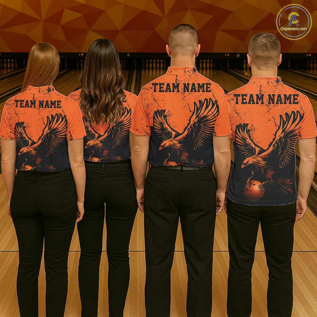 Custom Orange Eagle Men Bowling Polo Shirts Grunge Vintage Bowling Team Jerseys Bowlers Outfits IPHW5343