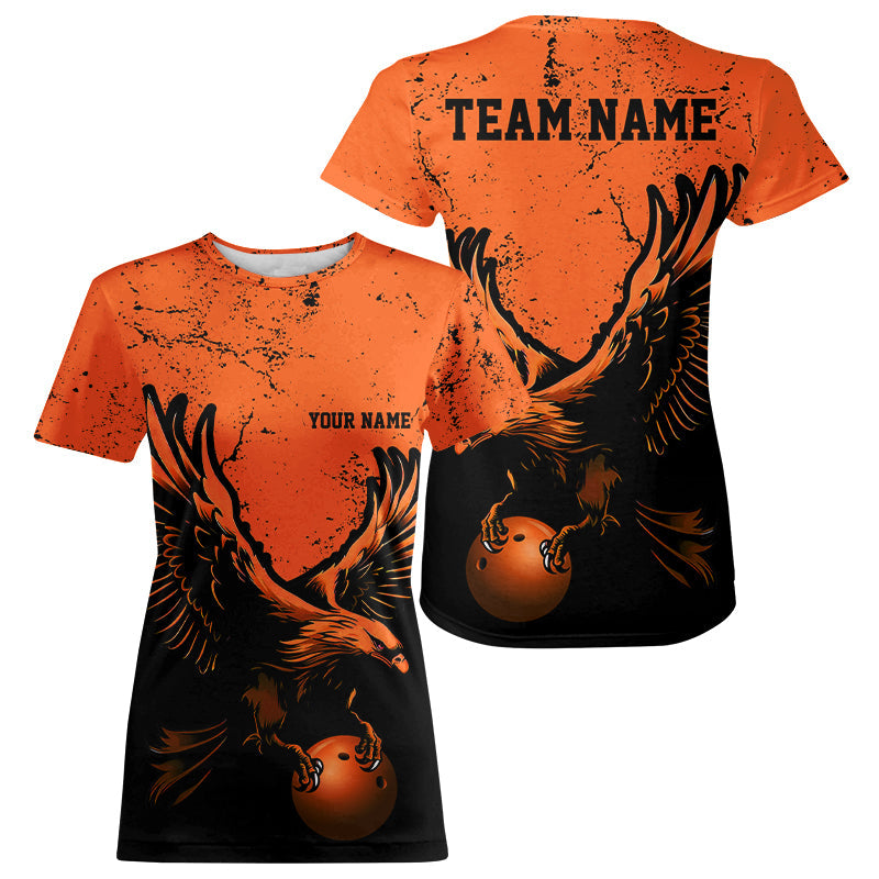 Custom Orange Eagle Women Bowling T-Shirts Grunge Vintage Bowling Team Jerseys Bowlers Outfits IPHW5343
