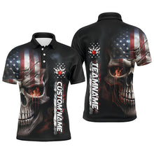 Load image into Gallery viewer, Flame Skull American Flag Custom Team Bowling Shirts For Men, Patriotic Bowling Shirt Jerseys IPHW5178
