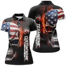 Load image into Gallery viewer, Flame Skull American Flag Custom Women&#39;s Team Bowling Shirts, Patriotic Bowling Shirt  IPHW5179