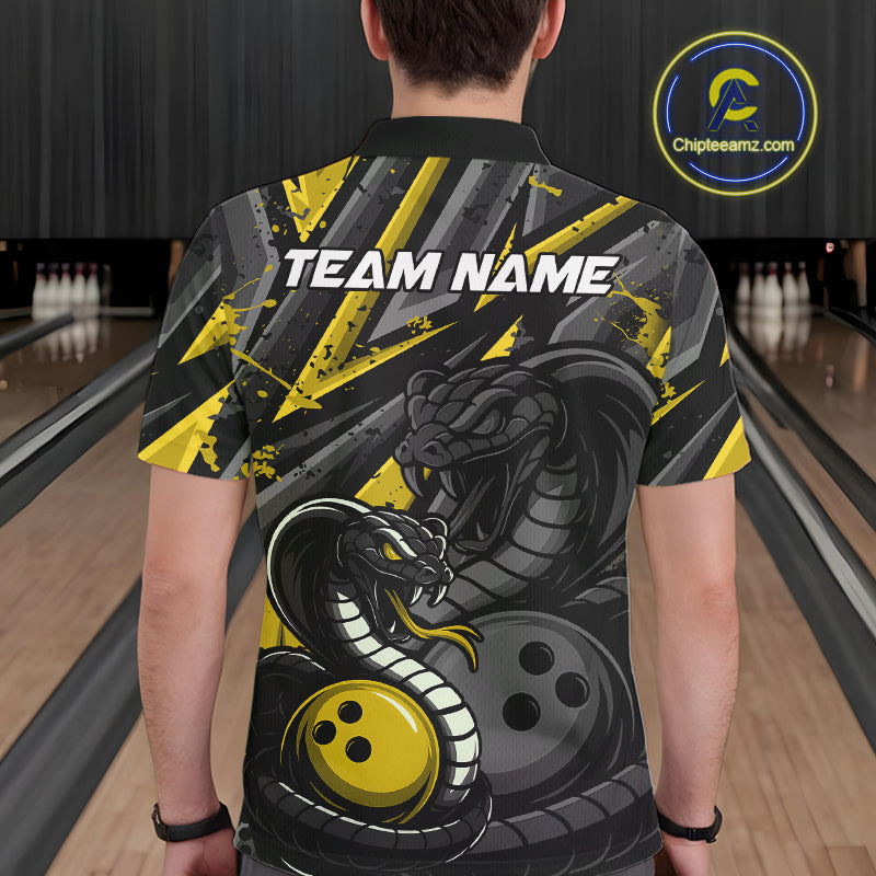 Custom Grunge Black And Yellow Cobra Snake Bowling Men Polo Shirts With Team Name IPHW9028