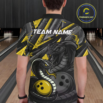 Custom Grunge Black And Yellow Cobra Snake Bowling Men Polo Shirts With Team Name IPHW9028