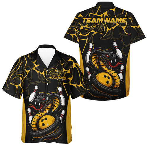 Custom Black And Yellow Cobra Snake Bowling Jerseys, Bowling Team Men Hawaiian Shirts IPHW9038