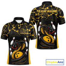 Load image into Gallery viewer, Custom Black And Yellow Cobra Snake Bowling Jerseys, Bowling Team Men Polo Shirts IPHW9038