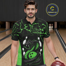 Load image into Gallery viewer, Custom Black And Green Cobra Snake Bowling Jerseys, Bowling Team Men Polo Shirts IPHW9039