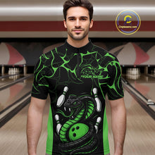Load image into Gallery viewer, Custom Black And Green Cobra Snake Bowling Jerseys, Bowling Team Men Quarter-Zip Shirts IPHW9039