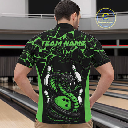 Custom Black And Green Cobra Snake Bowling Jerseys, Bowling Team Men Quarter-Zip Shirts IPHW9039