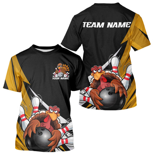 Black And Yellow Custom Funny Turkey Bowling Men T-Shirts Shirt, Thanksgiving Bowling Outfit IPHW7876