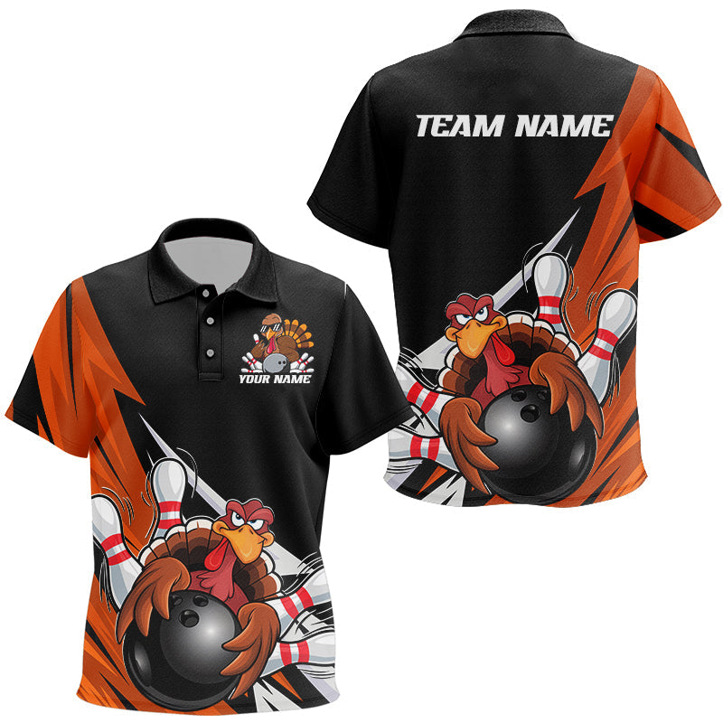 Black And Orange Custom Funny Turkey Bowling Team Shirts For Kid, Thanksgiving Bowling Outfit IPHW7877