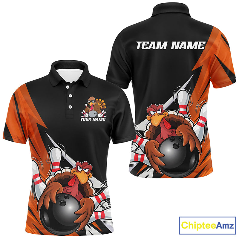 Black And Orange Custom Funny Turkey Bowling Team Shirts For Men, Thanksgiving Bowling Outfit IPHW7877