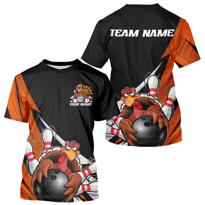 Black And Orange Custom Funny Turkey Bowling Men T-Shirts Shirt, Thanksgiving Bowling Outfit IPHW7877