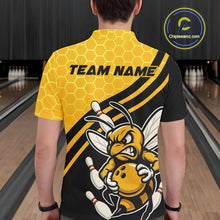 Load image into Gallery viewer, Custom Black And Yellow Bee Bowling Men Polo Shirts, Honeycomb Bowling Team Shirt IPHW9044