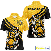 Load image into Gallery viewer, Custom Black And Yellow Bee Bowling Men Polo Shirts, Honeycomb Bowling Team Shirt IPHW9044