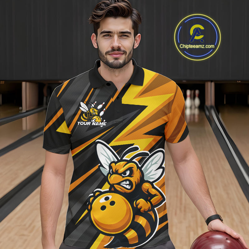 Custom Black And Yellow Bee Bowling Polo Shirts For Men, Bowling Team Uniform IPHW9046
