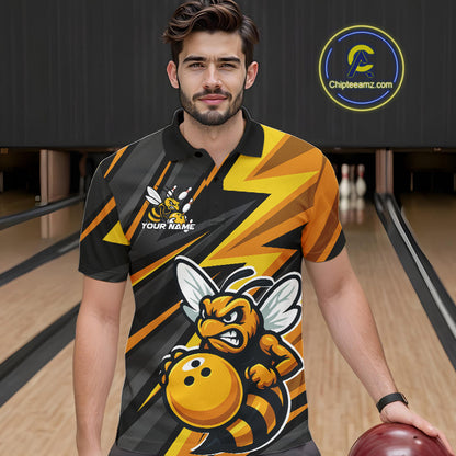 Custom Black And Yellow Bee Bowling Polo Shirts For Men, Bowling Team Uniform IPHW9046