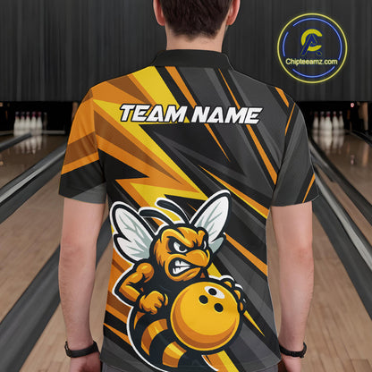 Custom Black And Yellow Bee Bowling Polo Shirts For Men, Bowling Team Uniform IPHW9046