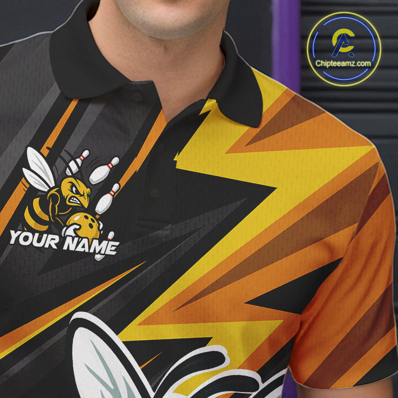 Custom Black And Yellow Bee Bowling Polo Shirts For Men, Bowling Team Uniform IPHW9046